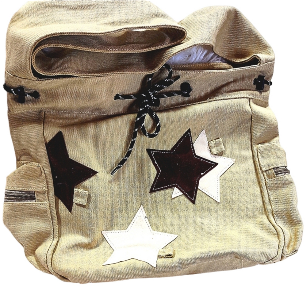 Star Girl Canvas Y2K Tan Multicolor Star Laptop Bag